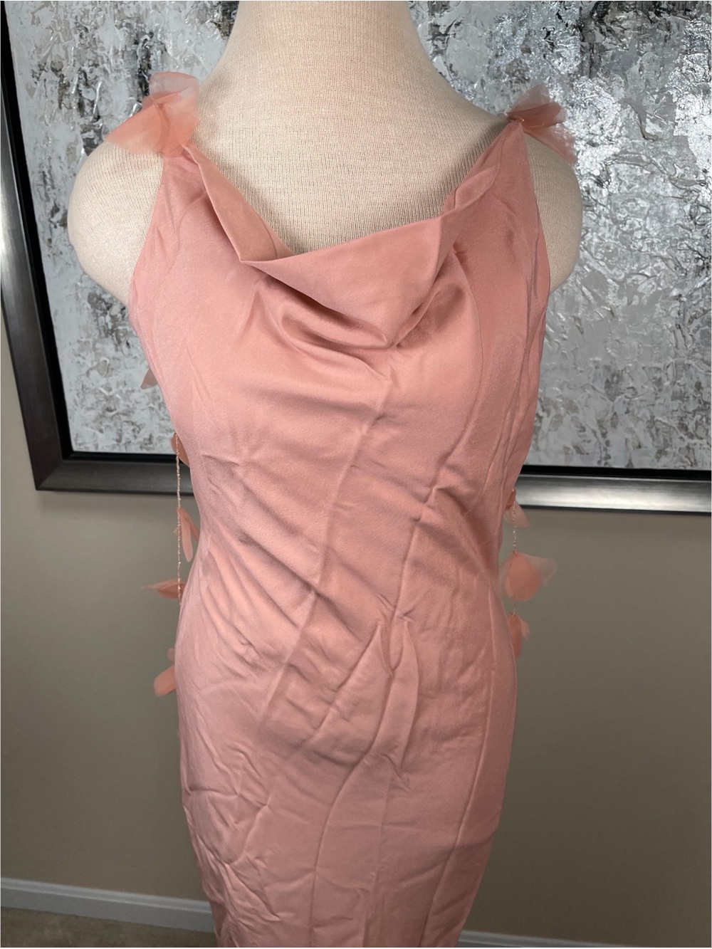 CULT GAIA Nymeria Silk Organza Flower Petal Beaded Cowl Neck Maxi Dress Size M - Picture 5 of 10